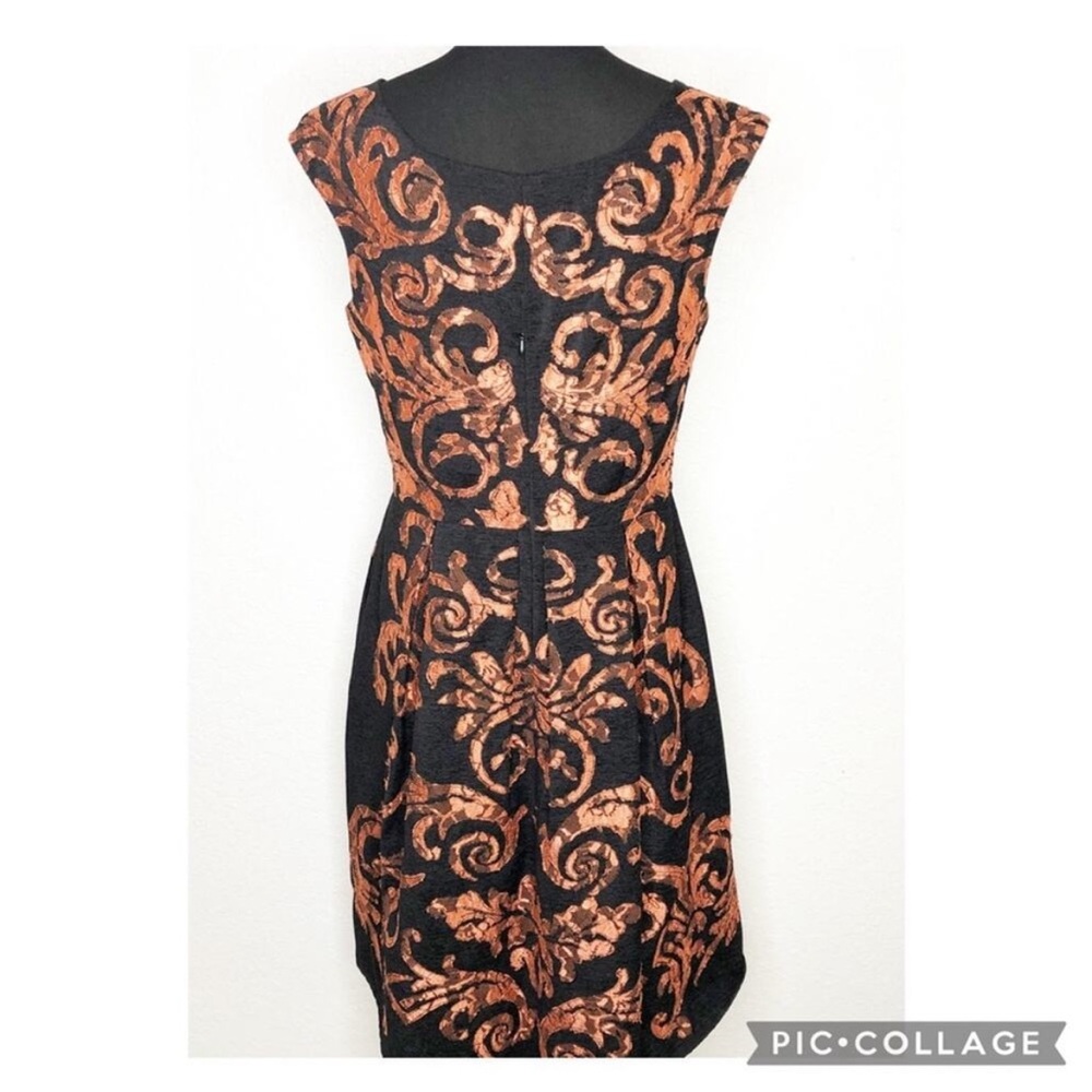 Yoana Baraschi black orange/copper metallic floral lace fit & flare dress size 2 - Picture 16 of 16
